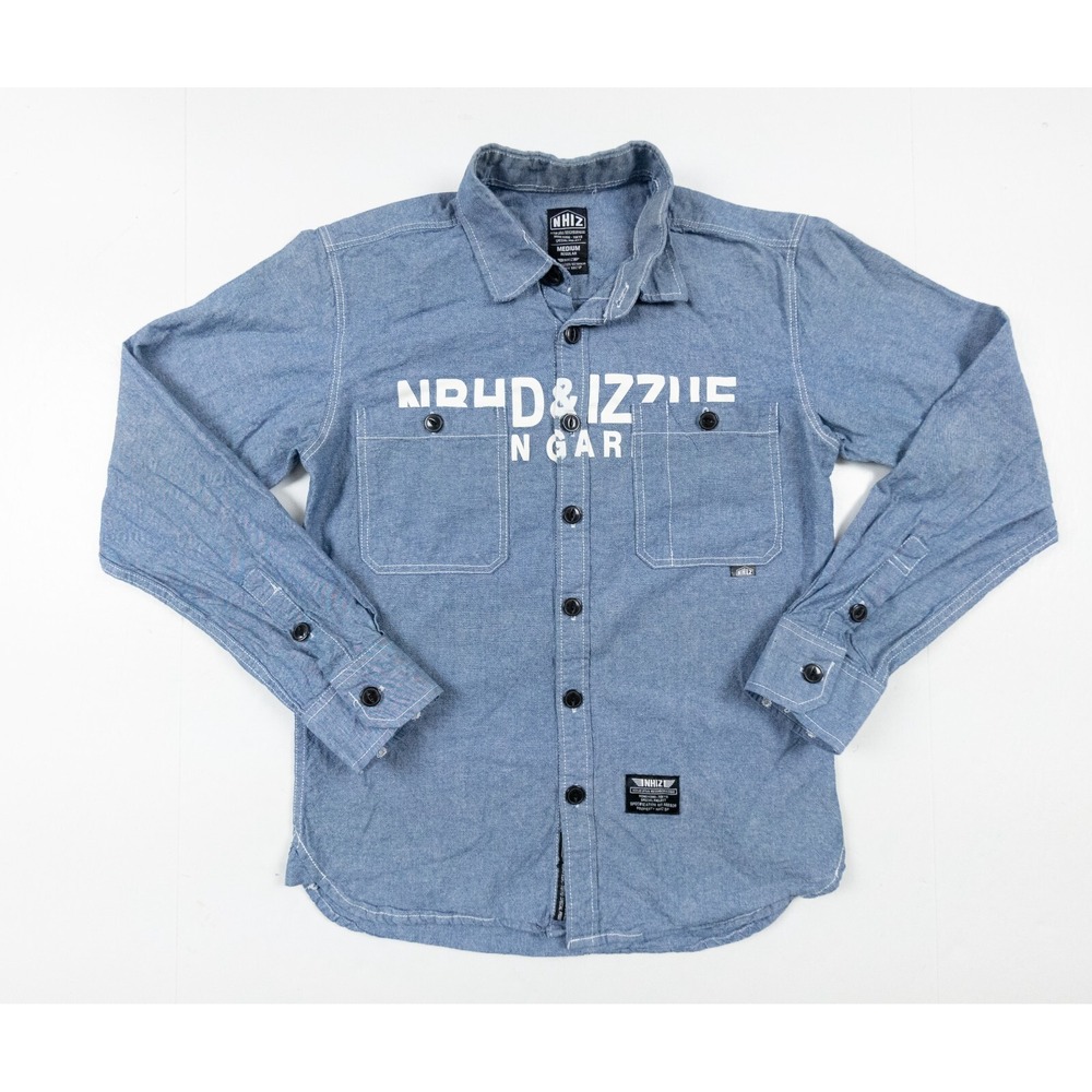 NHIZ Izzue Shirt Adult Medium Fits Small Blue Neighborhood Long Sleeve Chambray